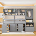 Gray Twin Size Loft Bed with Removable Desk Storage Stairs Wardrobe Eight Top Shelves Two Sliding Door Cabinets E478276