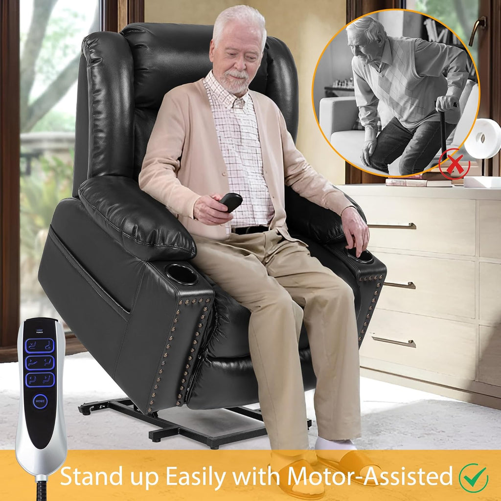 Black Large Power Lift Recliner Chair with Heat and Massage O68638