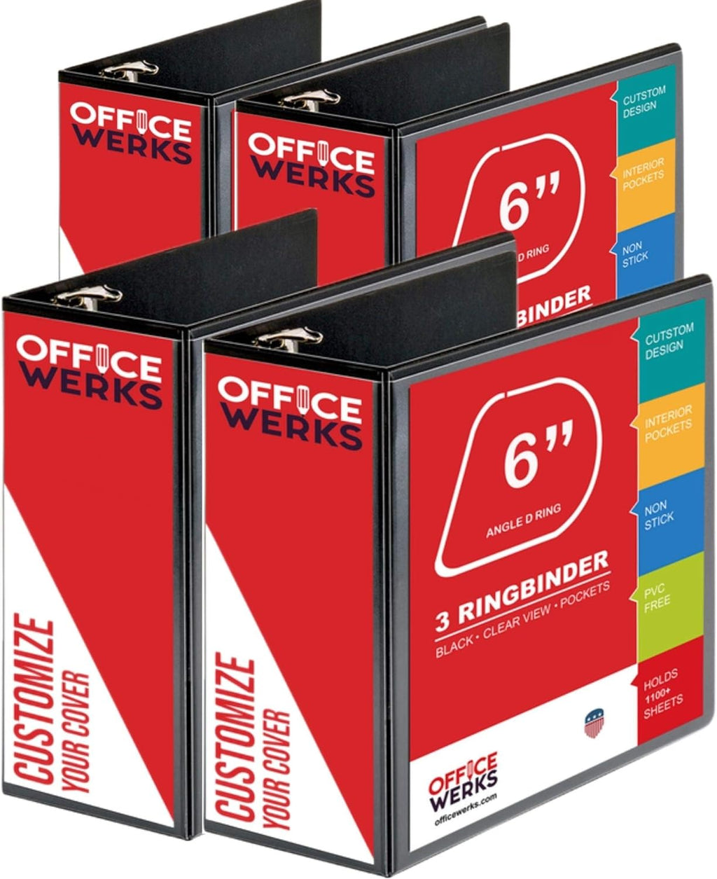 4 Pack 6 Inch D Ring Binder with Pockets Black J5235