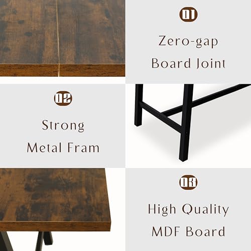Rustic Brown Farmhouse Wood Kitchen Table with Metal Frame S391