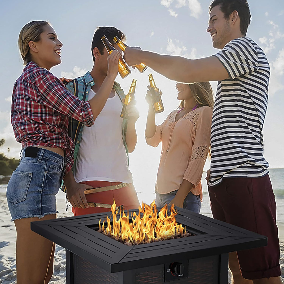 28 in 50,000 BTU Propane Gas Fire Pit Table with Volcanic Rock W5347