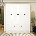 Rustic White Slat Door Wardrobe with 5 Drawers and 4 Doors Q788239