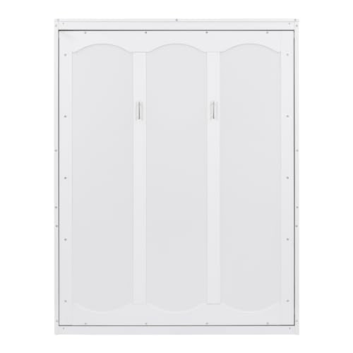 Queen Size Wood Murphy Bed with Shelves, Grey Y174