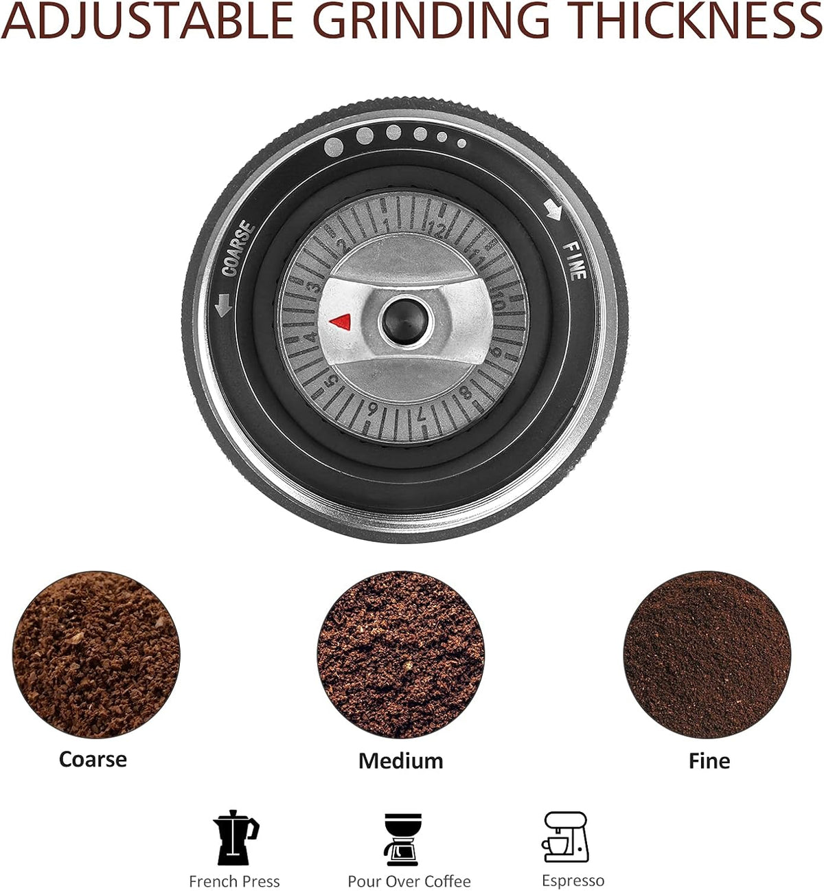 Manual Conical Stainless Steel Burr Coffee Grinder with Adjustable Grind Setting, 25g Capacity C6249