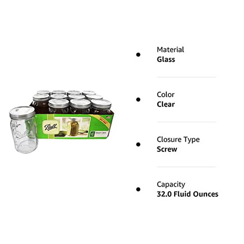 Clear 32 Ounce Quart Jar Set of 12 F598526