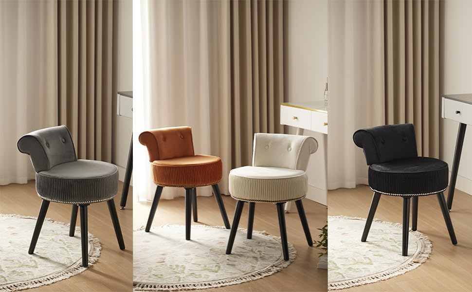 Grey Velvet Vanity Stool Chair with Back V3397