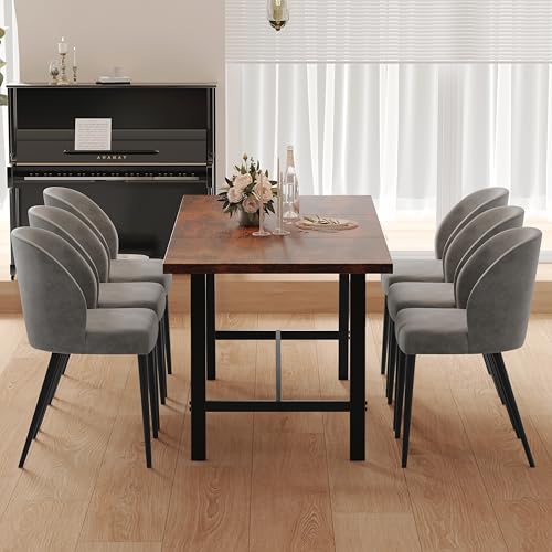 Rustic Brown Farmhouse Wood Kitchen Table with Metal Frame S391