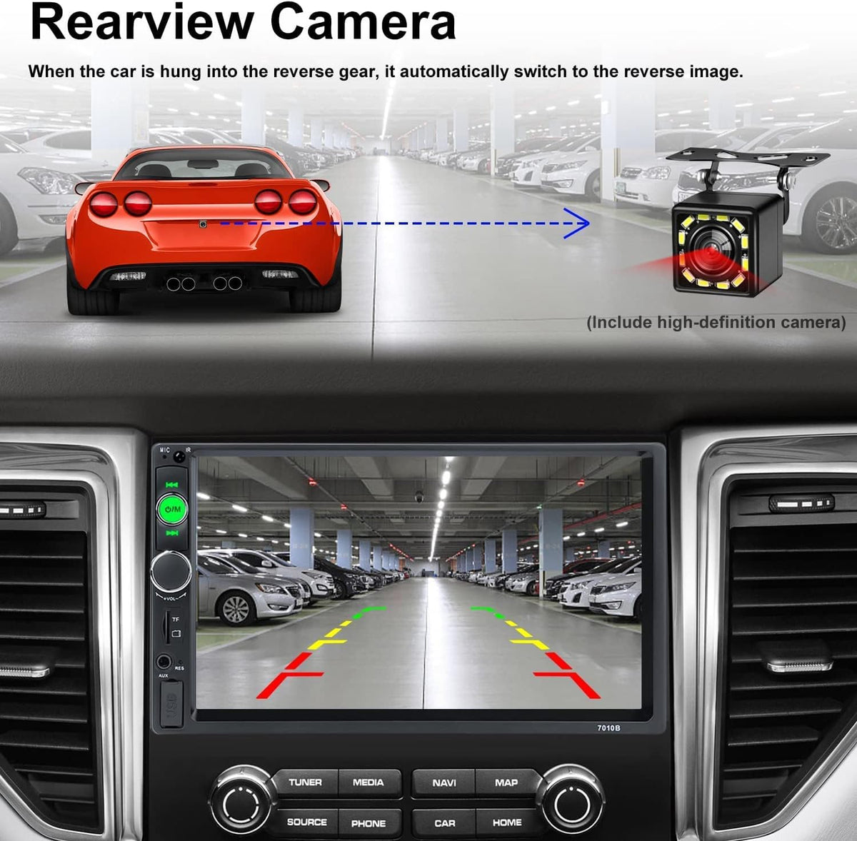 7 Inch Touchscreen Double Din Car Stereo with Bluetooth and Backup Camera U8994