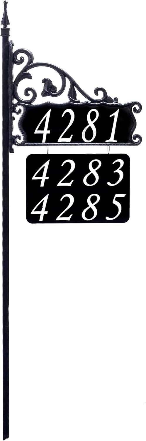 Handcrafted Double-Sided Reflective Home Address Sign with 58” Pole M65593