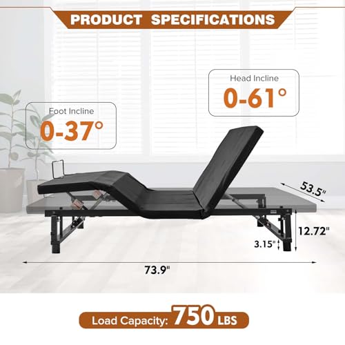 Full Size Adjustable Metal Bed Frame with Wireless Remote Control and Quiet Motor F5785
