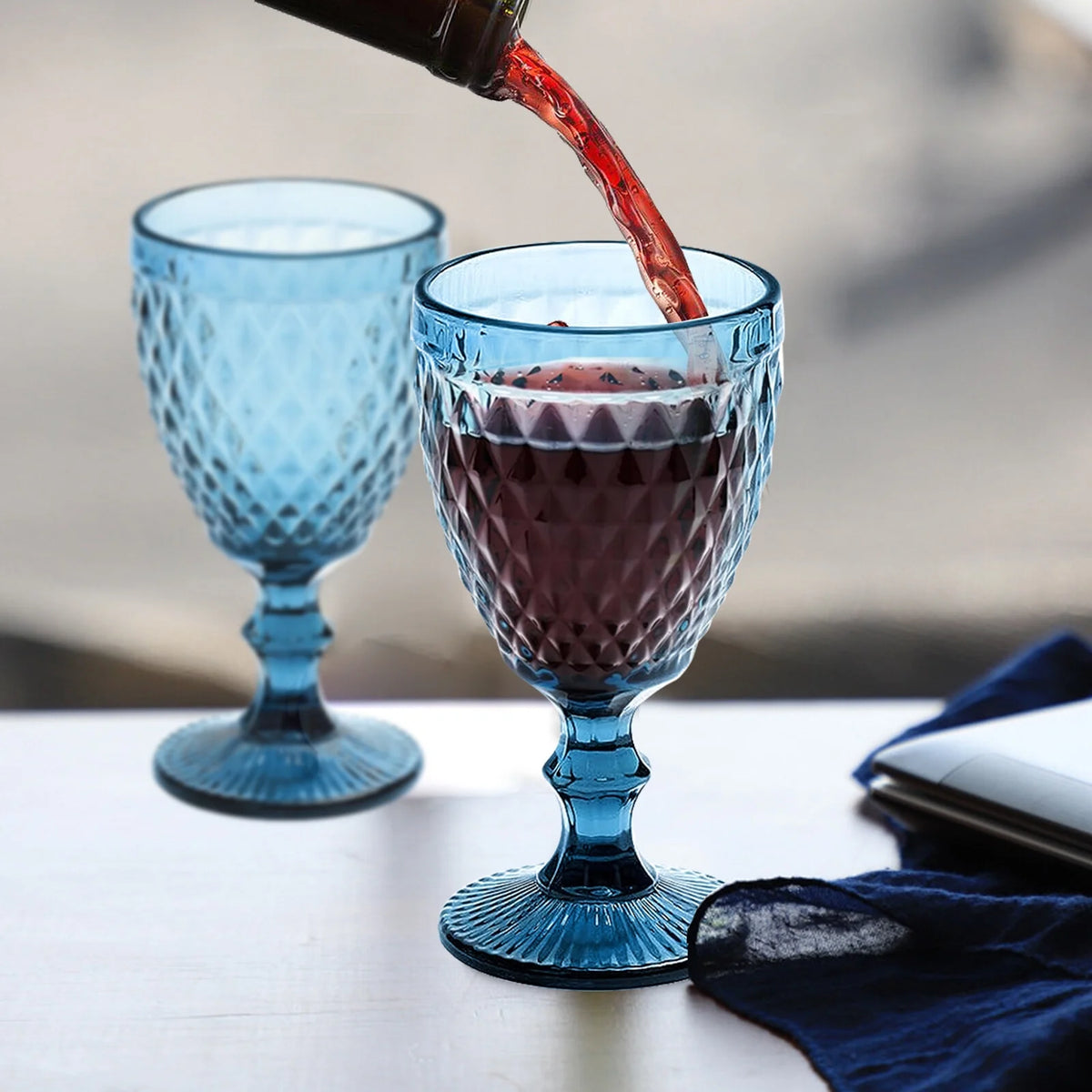 6pcs Blue Glass Goblet Wine Goblet 8 oz D878520