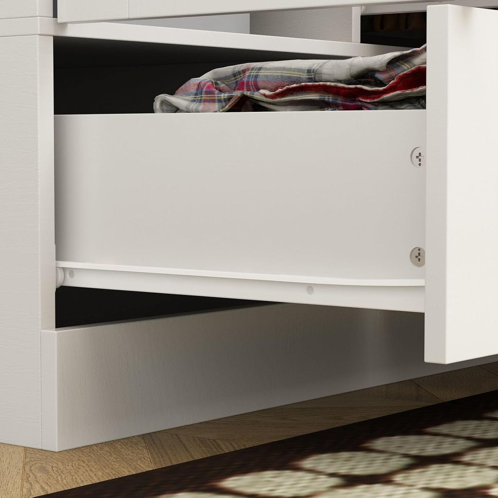 Rustic White Slat Door Wardrobe with 5 Drawers and 4 Doors Q788239