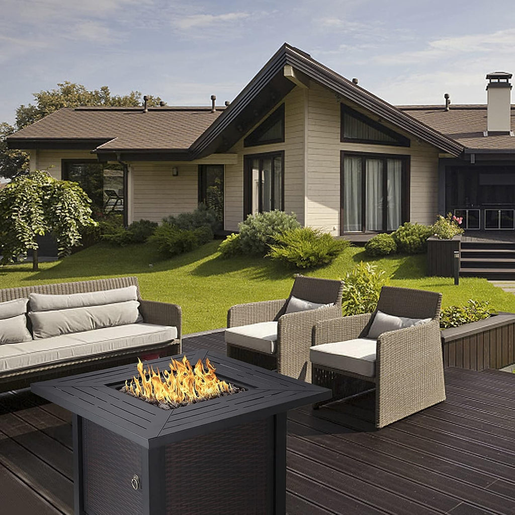 28 in 50,000 BTU Propane Gas Fire Pit Table with Volcanic Rock W5347