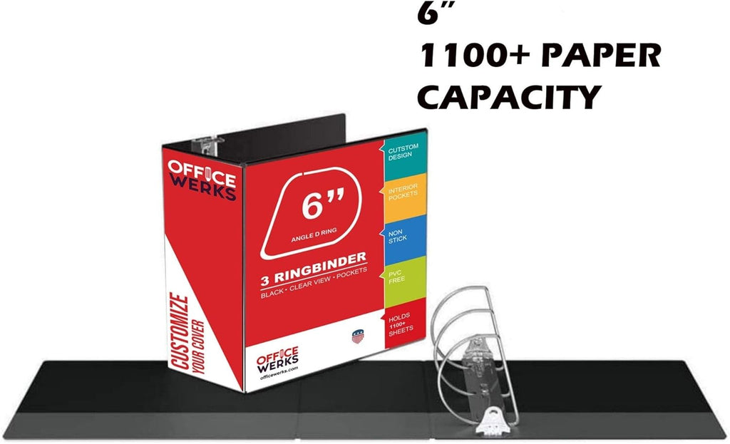 4 Pack 6 Inch D Ring Binder with Pockets Black J5235