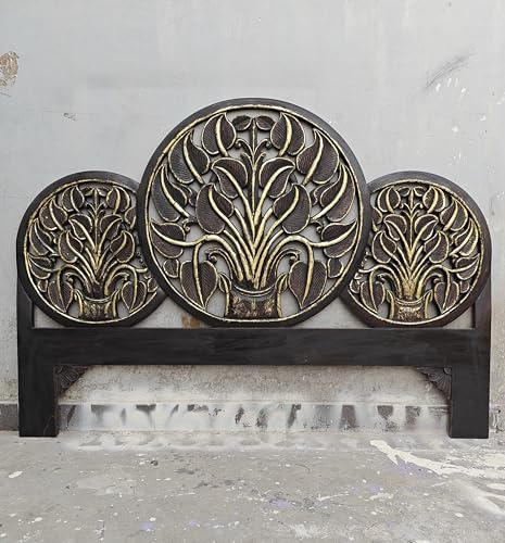 Queen Engineered Wood Headboard Black Gold Antique N5237