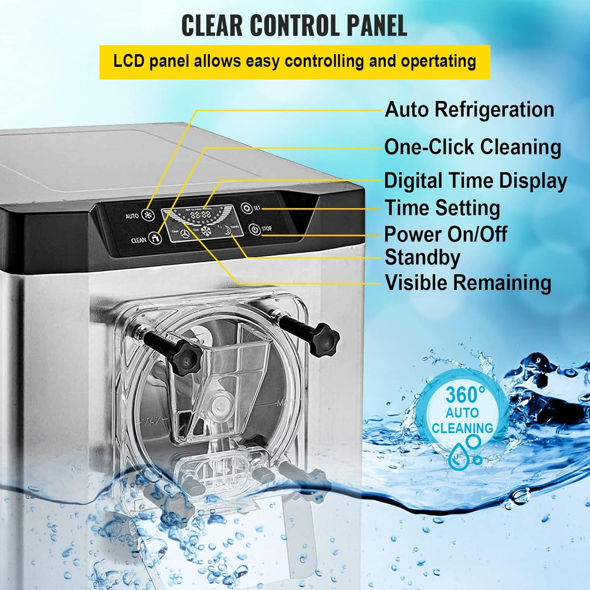Commercial Ice Cream Machine 1400W 20/5.3 Gph Hard Serve Ice Cream Maker with LED Display O729