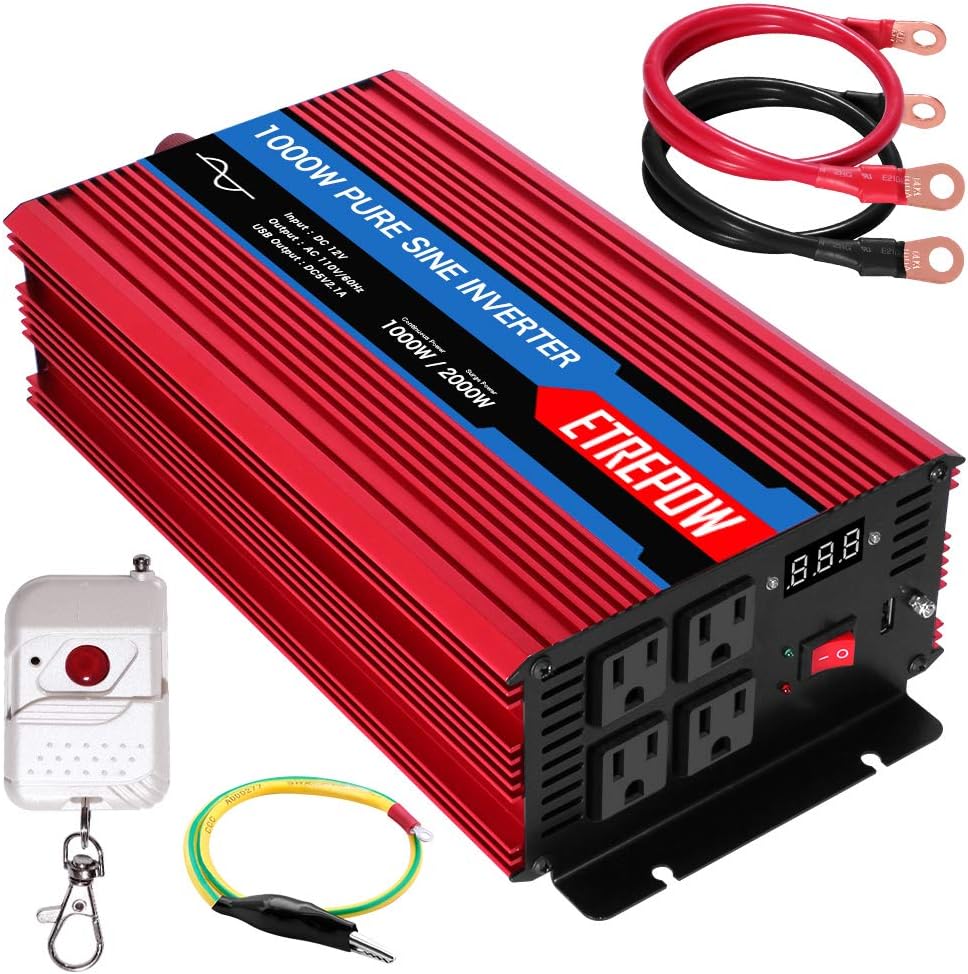 1000 Watt Pure Sine Wave Power Inverter 12V DC to 110V AC Q203