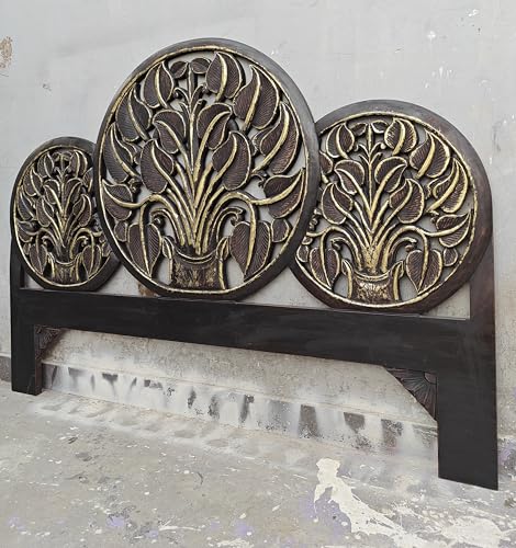Queen Engineered Wood Headboard Black Gold Antique N5237