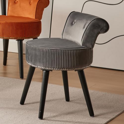 Grey Velvet Vanity Stool Chair with Back V3397