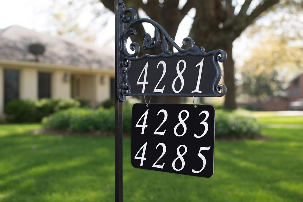 Handcrafted Double-Sided Reflective Home Address Sign with 58” Pole M65593