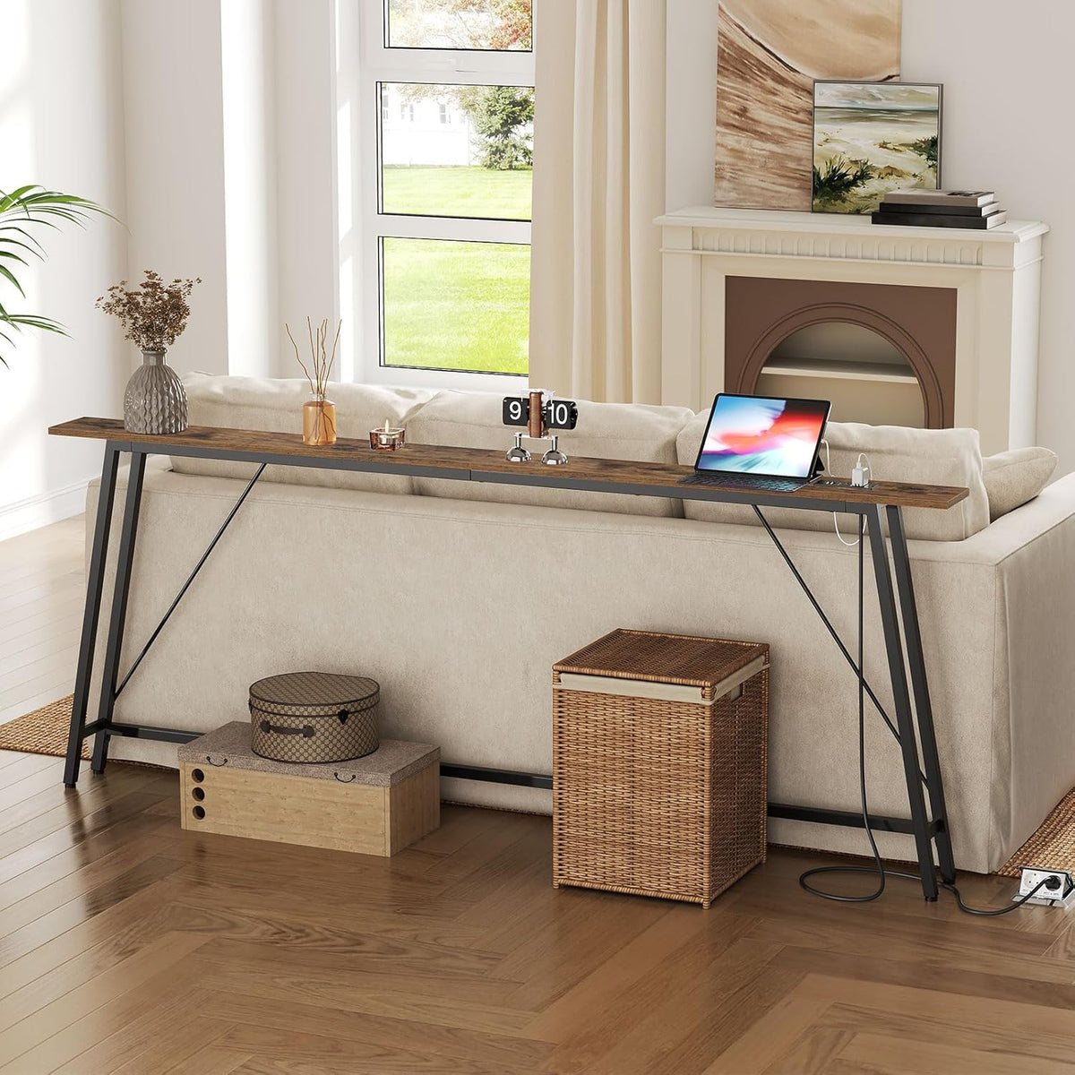 78.7" Console Table and 5.9" Skinny Console Table with Power Outlets Bundle R124042