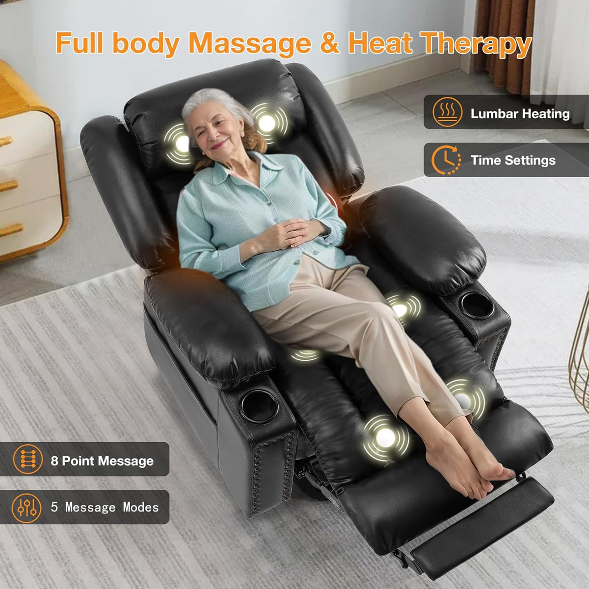 Black Large Power Lift Recliner Chair with Heat and Massage O68638
