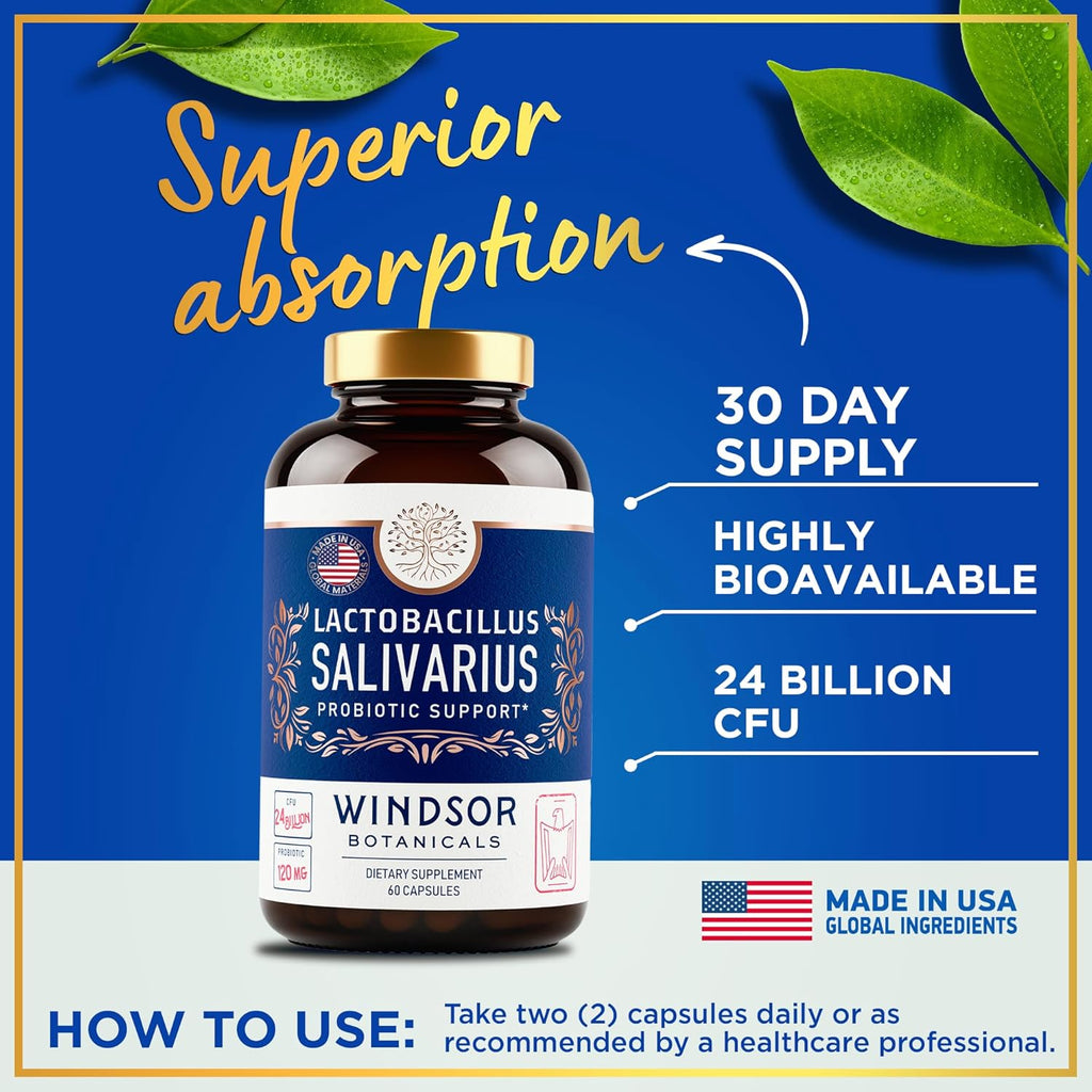 Lactobacillus Salivarius Probiotic Capsules, 24bn CFU, 2-Pack 120 Caps M61843