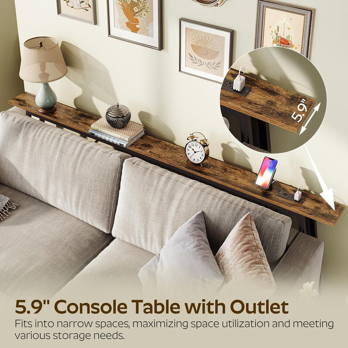 78.7" Console Table and 5.9" Skinny Console Table with Power Outlets Bundle R124042