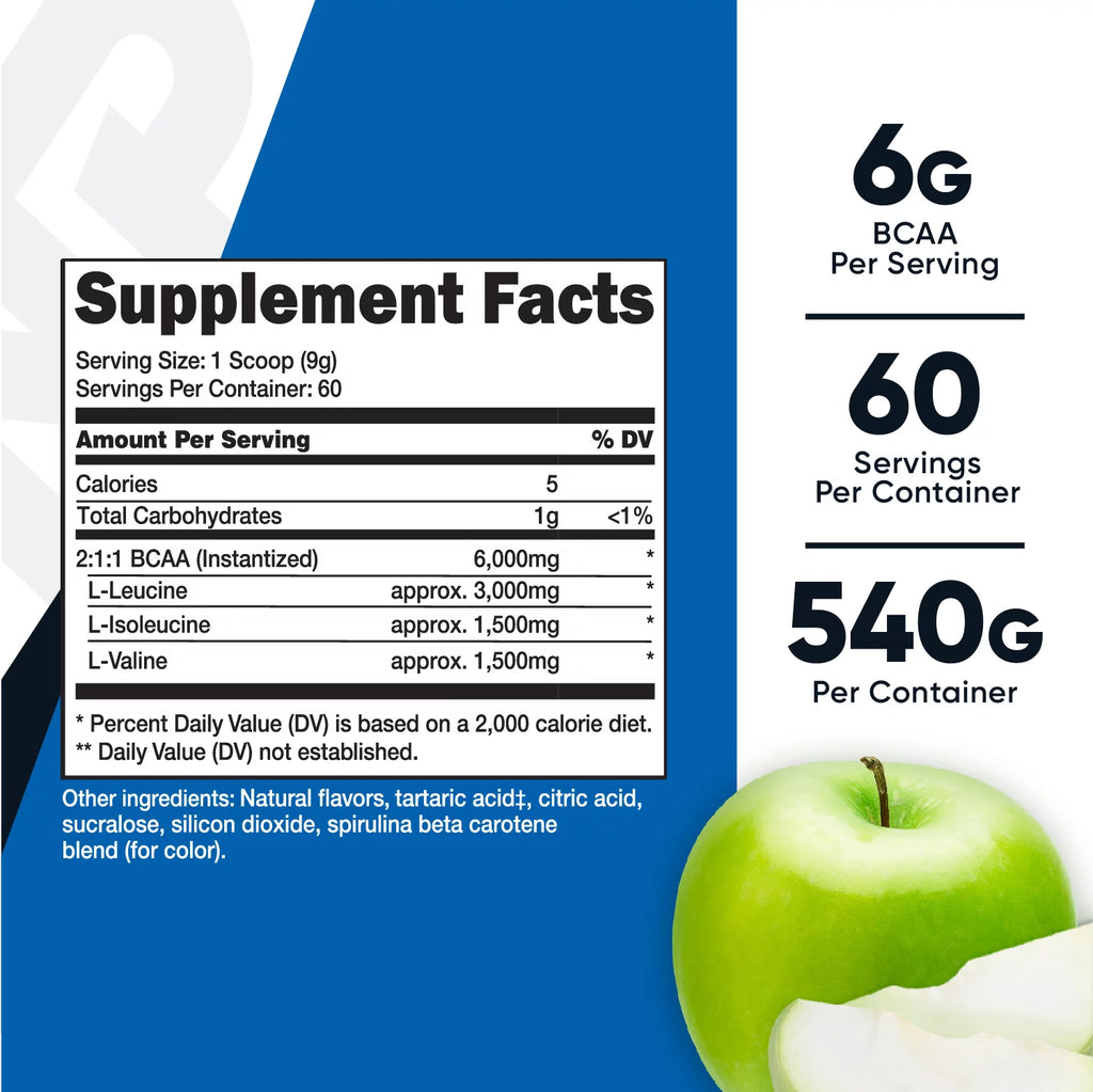 BCAA Powder Green Apple 60 Servings Non-GMO Supplement R838