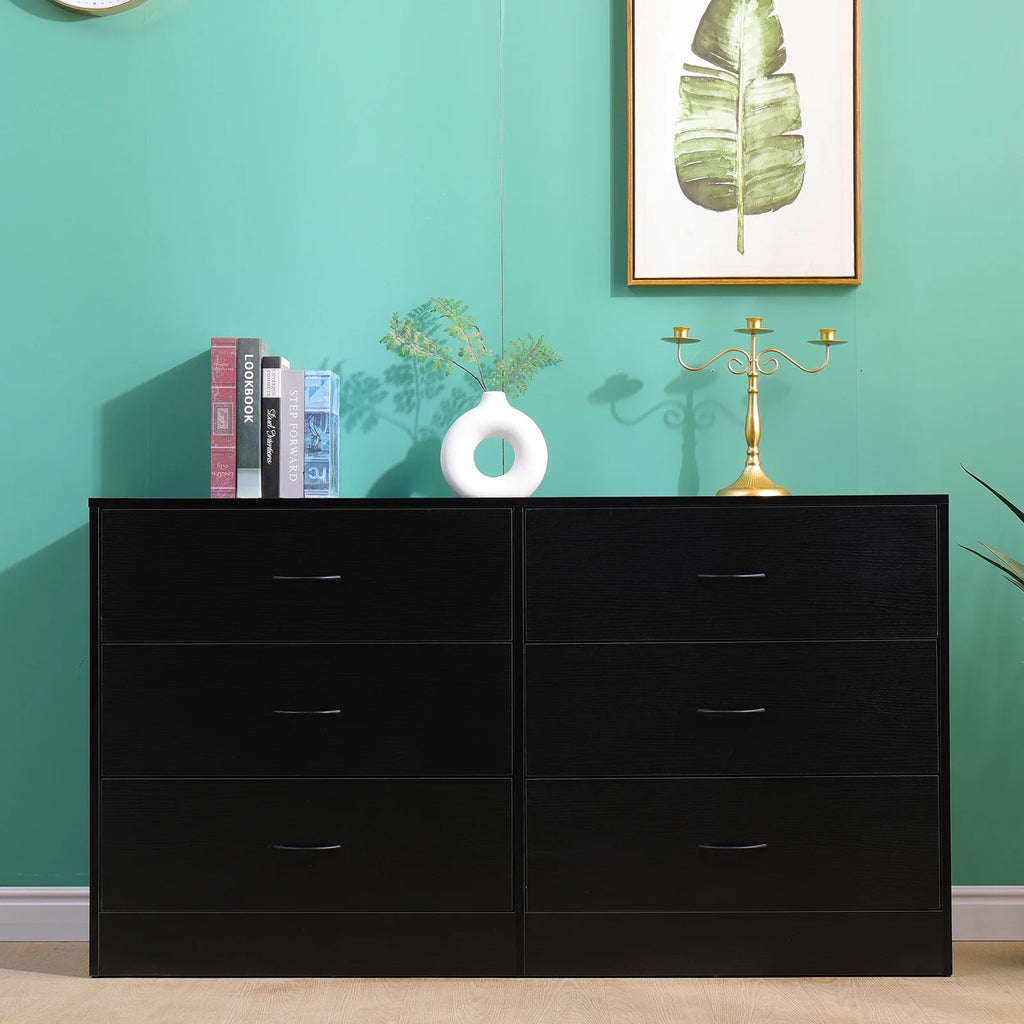 Black 6 Drawer Wood Dresser P40238