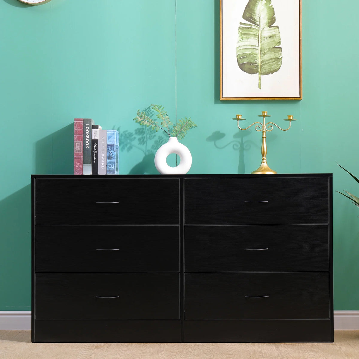 Black 6 Drawer Wood Dresser P40238