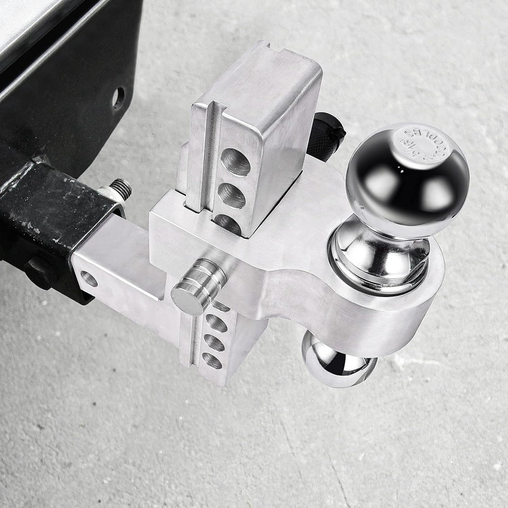 Adjustable Trailer Hitch Ball Mount, 2.5-Inch Receiver, 8-Inch Drop, 8-Inch Rise, Dual Towing Balls with Double Pin Key Locks H10246