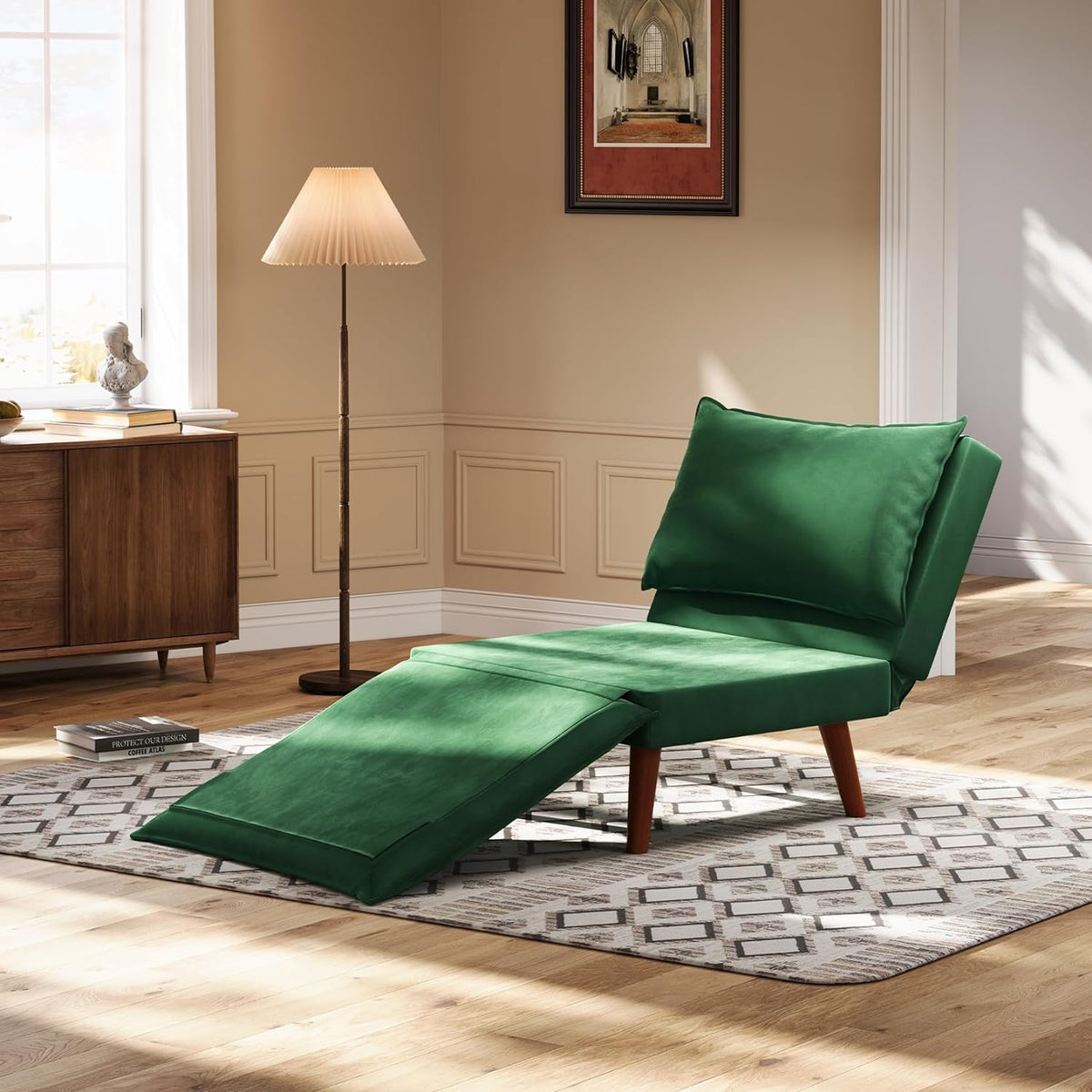 Green Velvet Button Tufted Accent Chair with 2 Pillows K65544