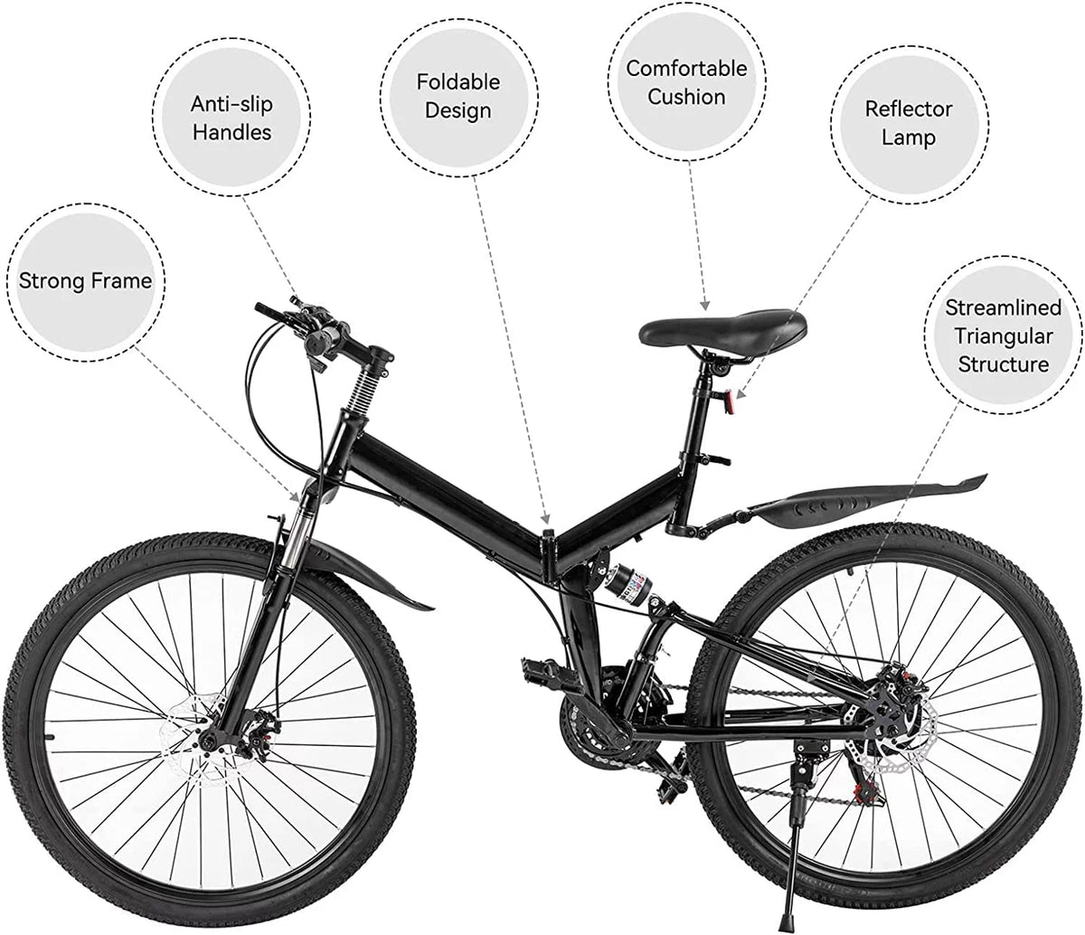 Folding Mountain Bike Full Suspension 21 Speed Black V8949