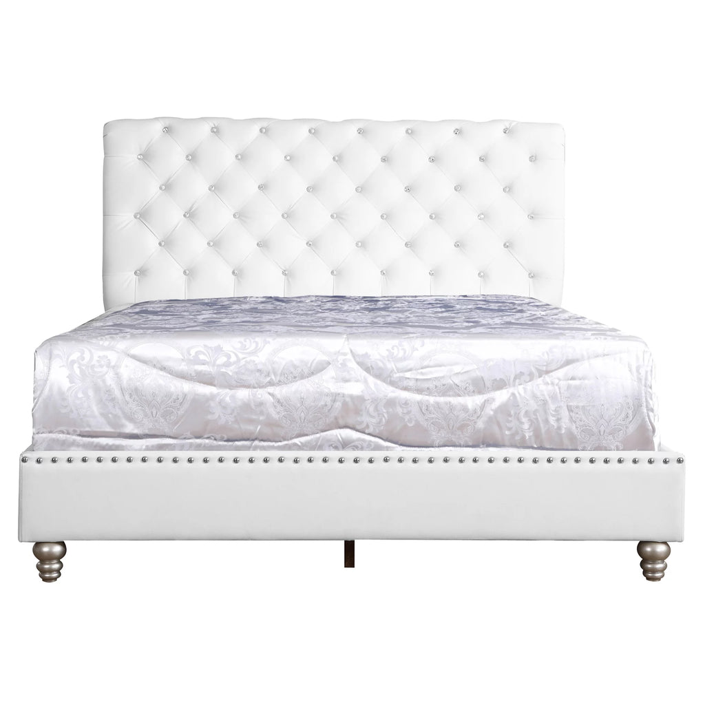 White Queen Size Upholstered Panel Bed X8096