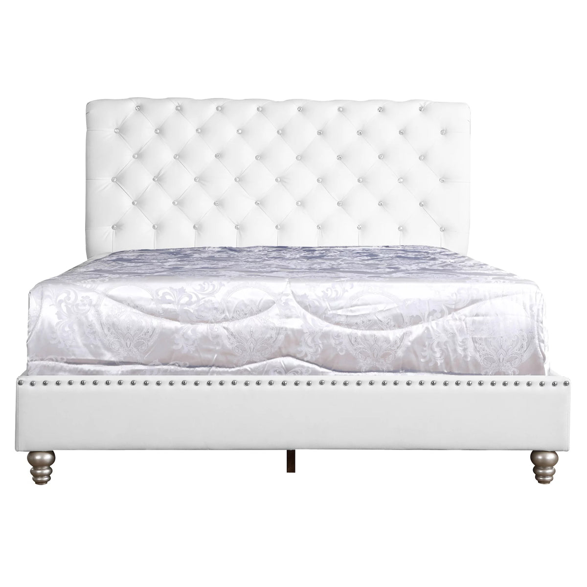 White Queen Size Upholstered Panel Bed X8096