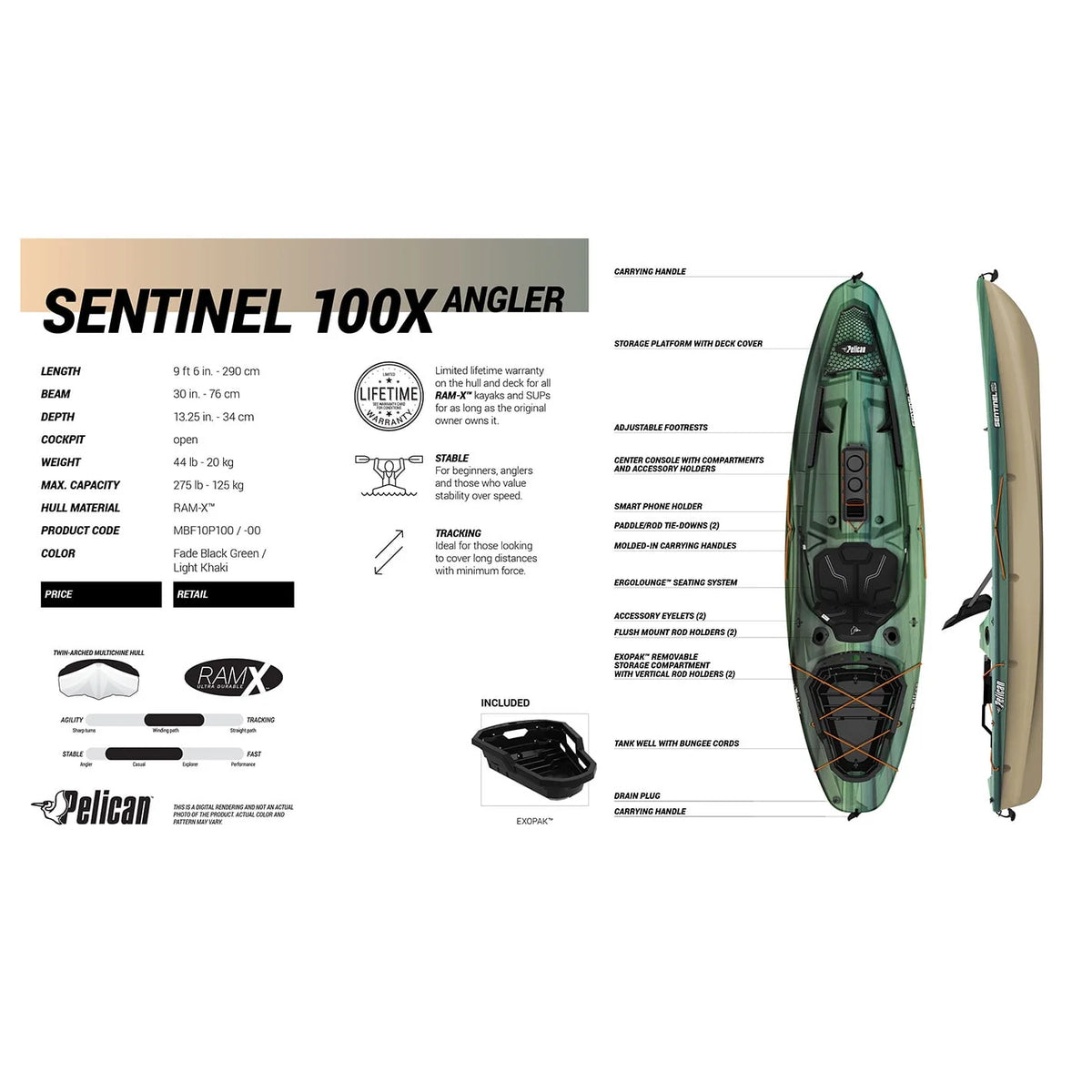Fade Black Green Fishing Kayak T496