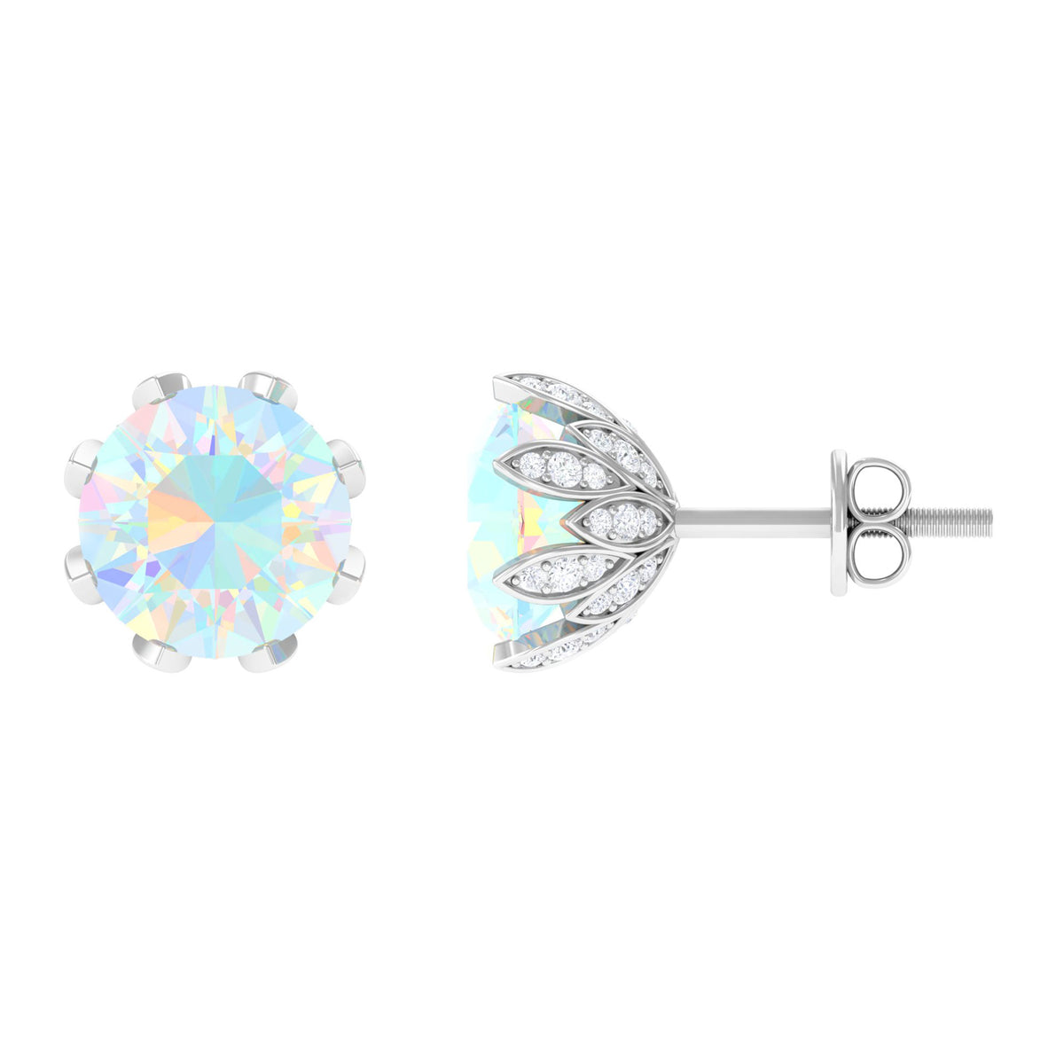 Floral Stud Earrings with Diamond, 925 Sterling Silver Q19812