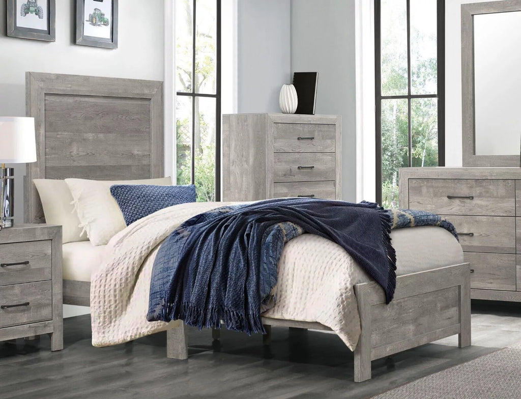 Gray Twin Size Bed and 2 Nightstands 3pc Set X5764