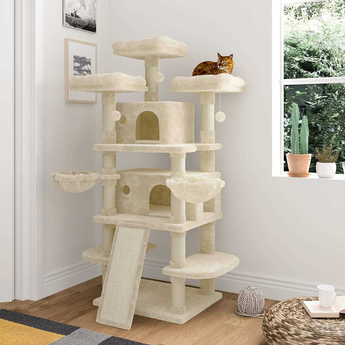68 Inches Multi-Level Cat Tree with Cat Condo Plush Perches Sisal Scratching V125093