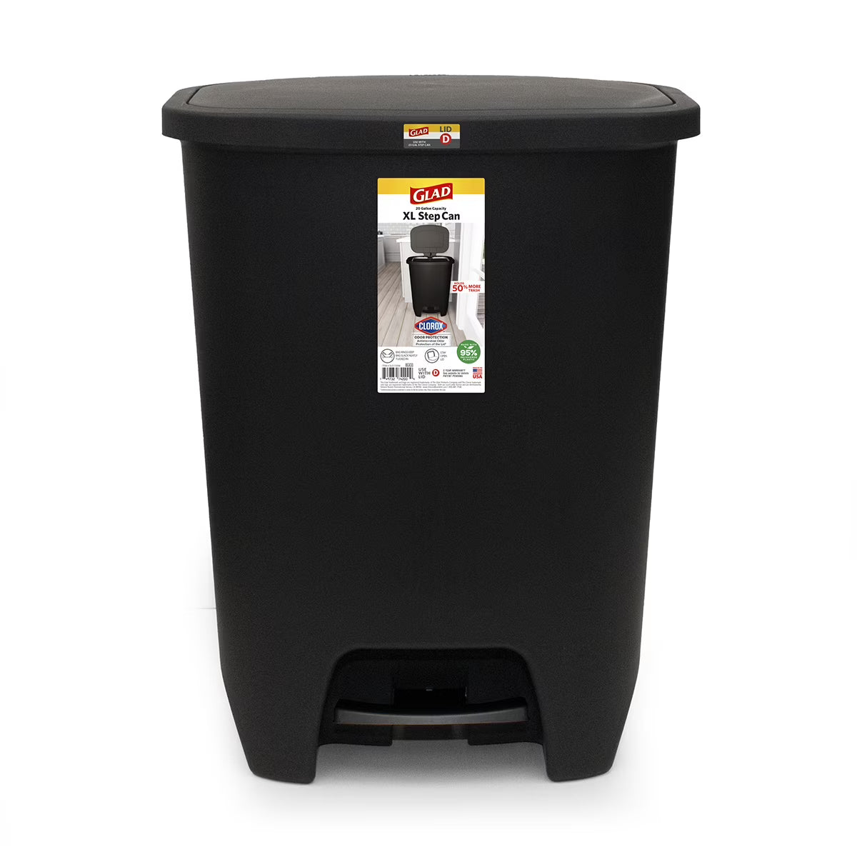 Black Plastic Step-on Kitchen Trash Can W726