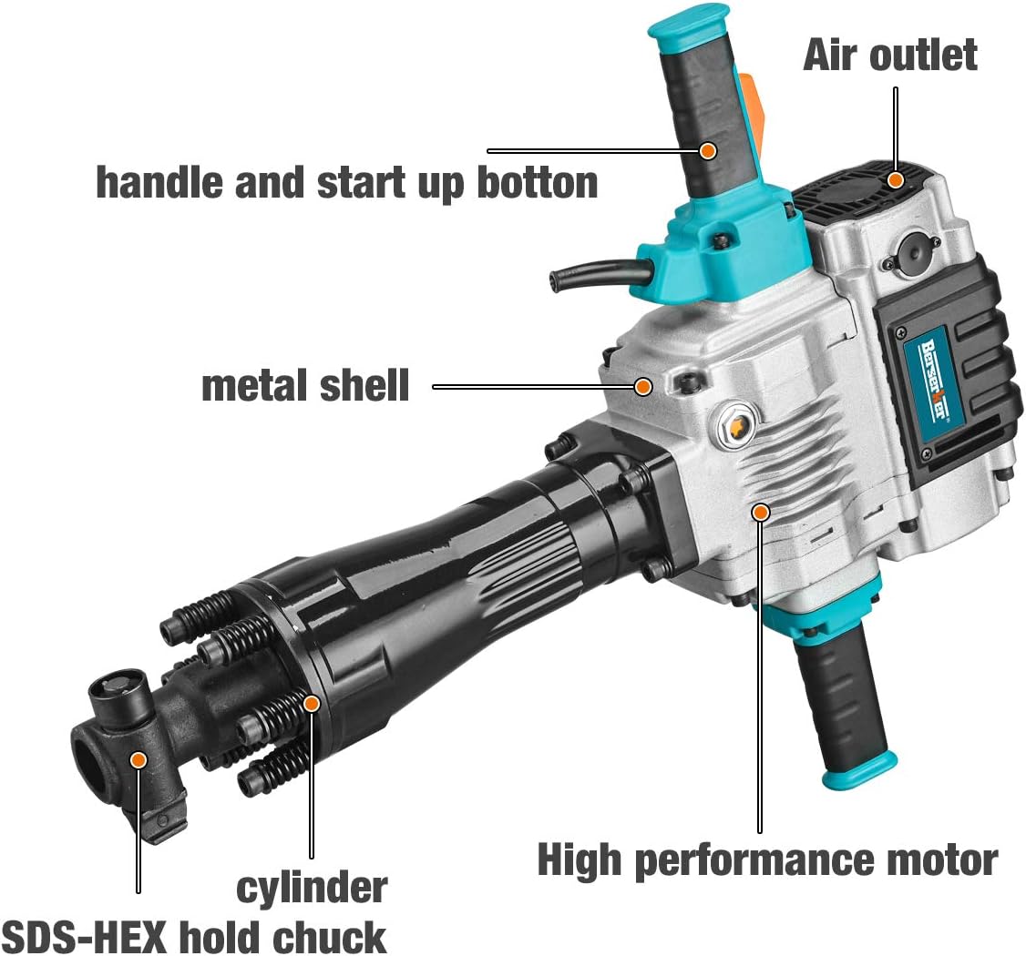 1700W 30-Pound SDS-Hex Jack Hammer with Carrying Case Flat Chisel Bull Point Chisel O754