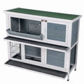 Two Floors Wooden Bunny Hutch Rabbit Cage with Feeding Trough F2651