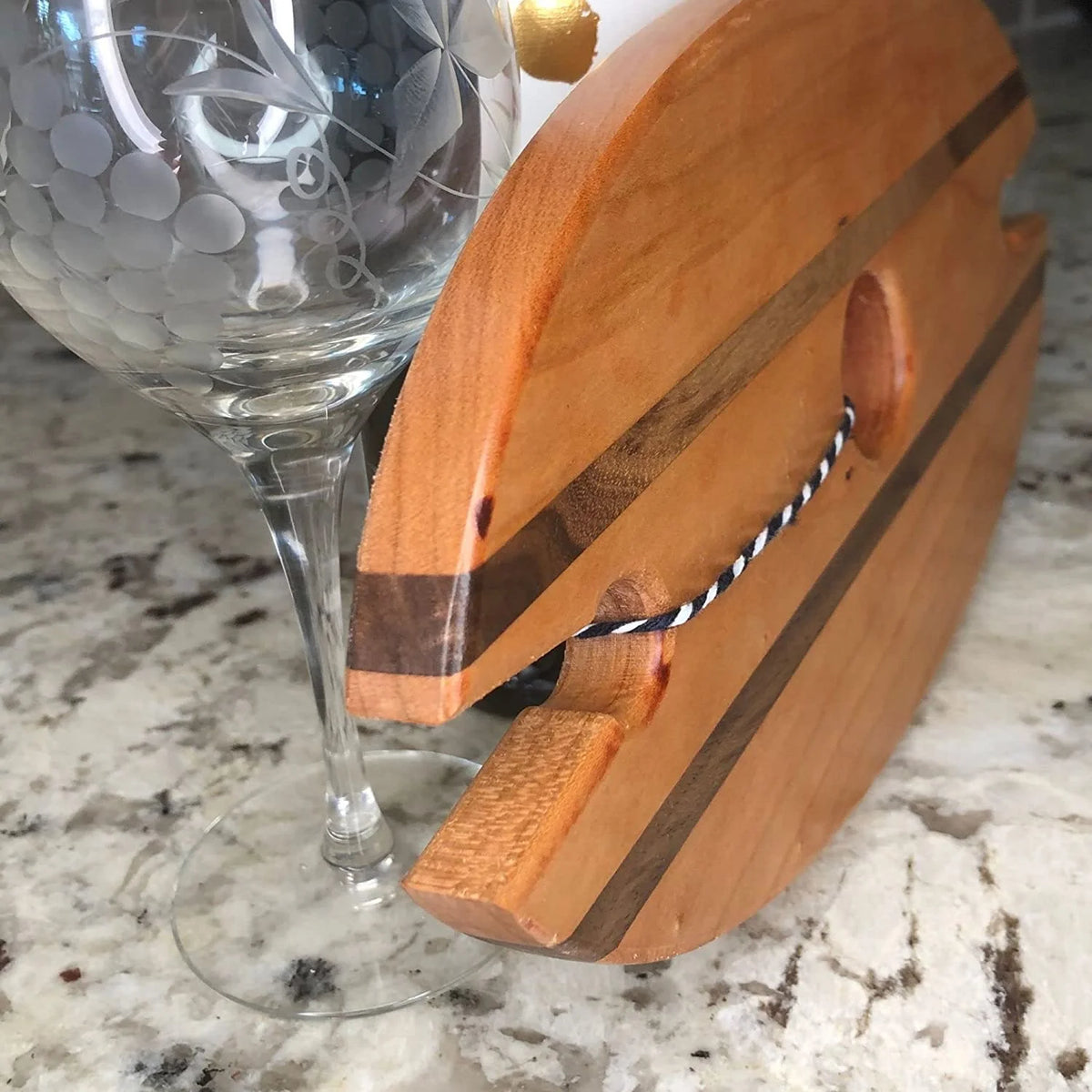 10.5" x 5.5" Wooden Wine Bottle and Glass Display S796701