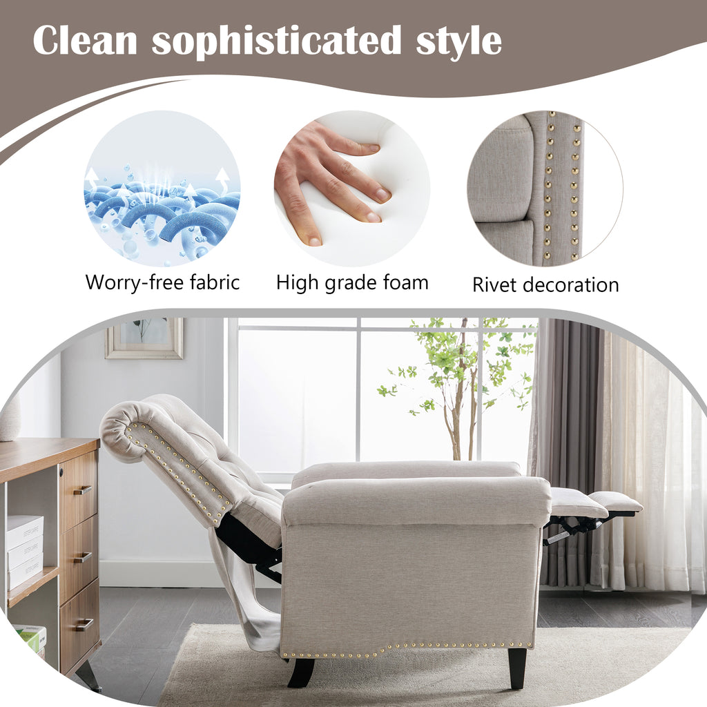 Tan Linen Tufted Recliner Single Sofa T79321