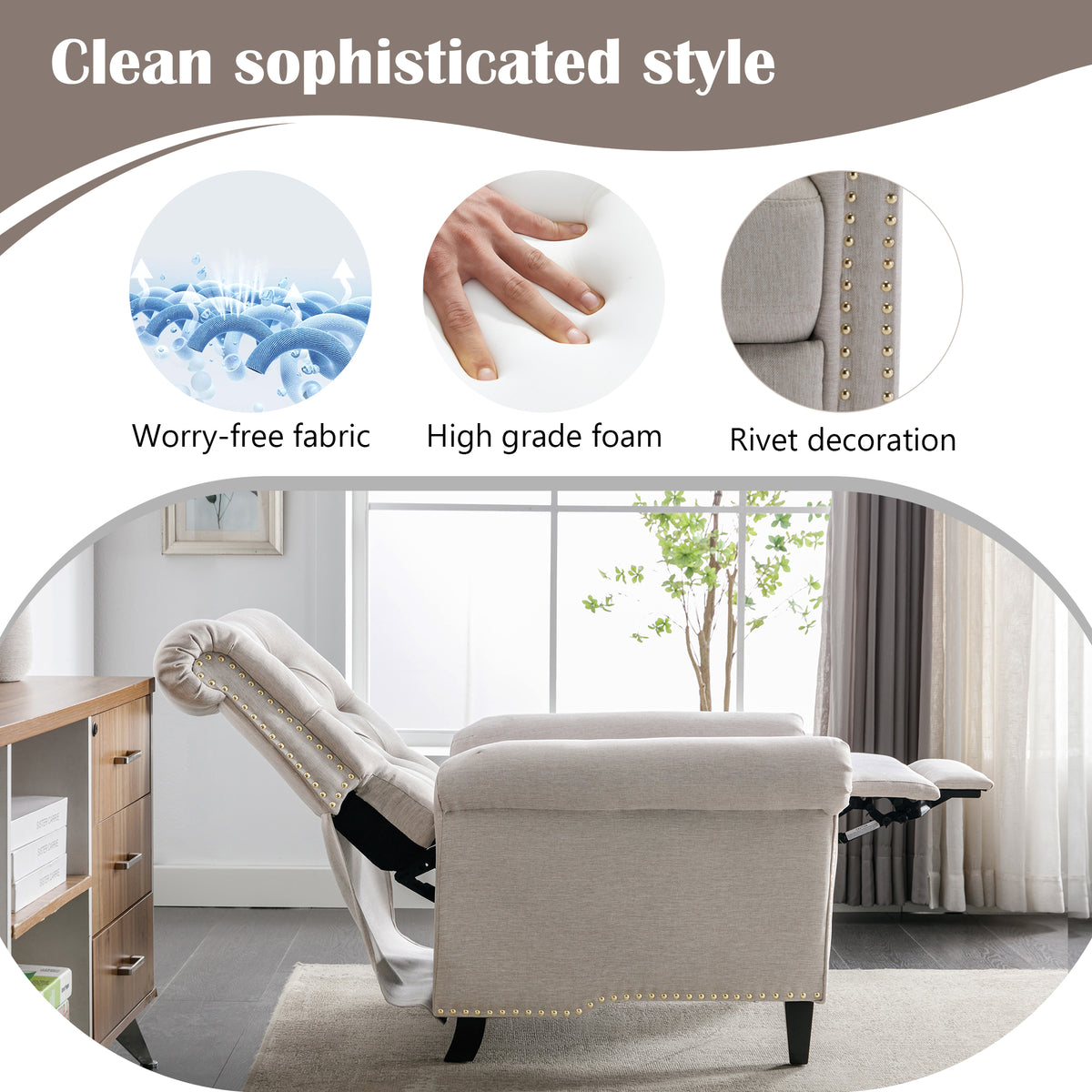 Tan Linen Tufted Recliner Single Sofa T79321