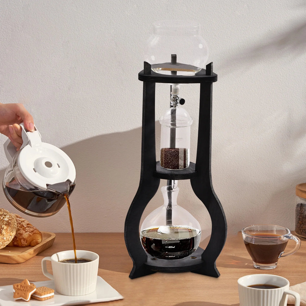 600ml Retro Manual Coffee Dripper Cold Brew Drip Tower Coffee Maker 6-8 Cup Gray A301