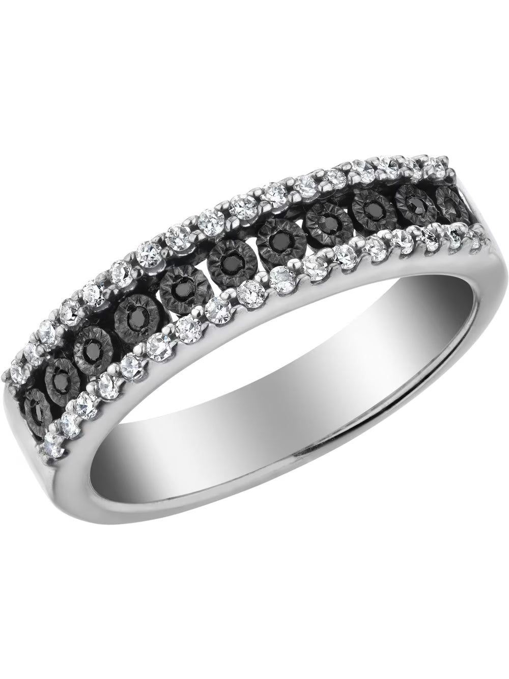 Black & White Diamond Ring in Sterling Silver Y222
