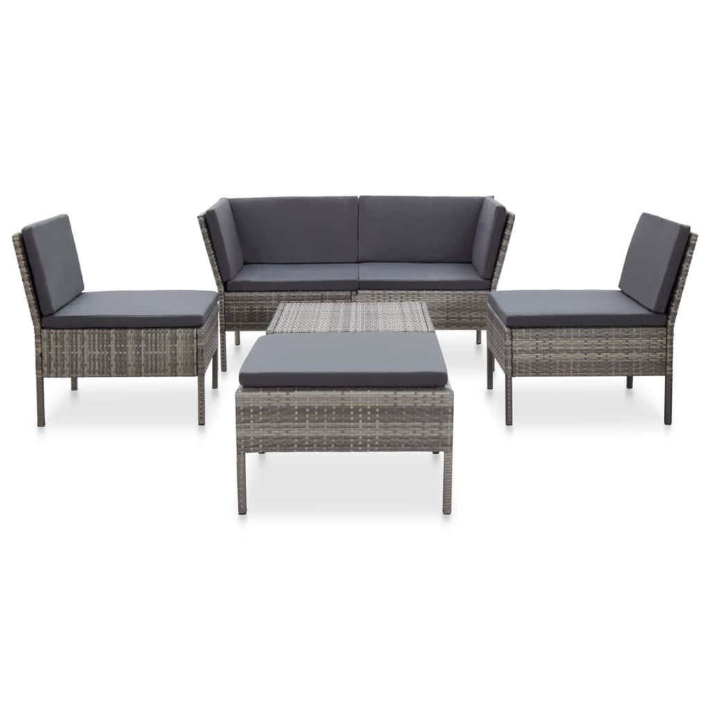 6 Piece Outdoor Conversation Set Gray Poly Rattan Patio Sectional Set W34881