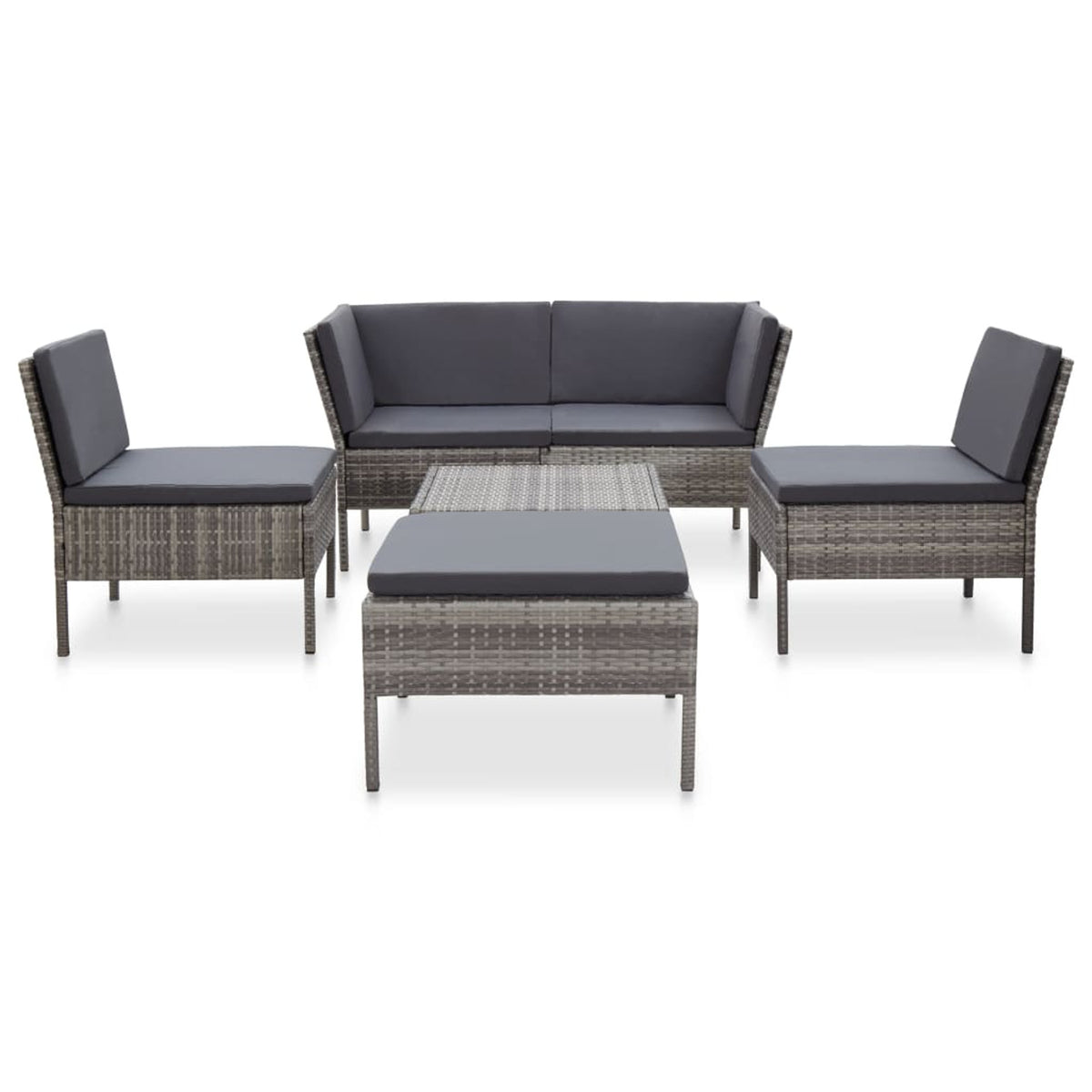 6 Piece Outdoor Conversation Set Gray Poly Rattan Patio Sectional Set W34881